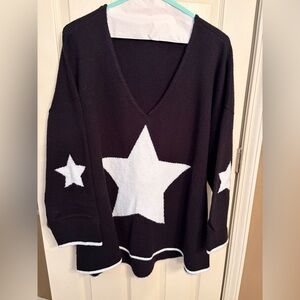 Angel Black V-Neck Sweater with White Star Accents